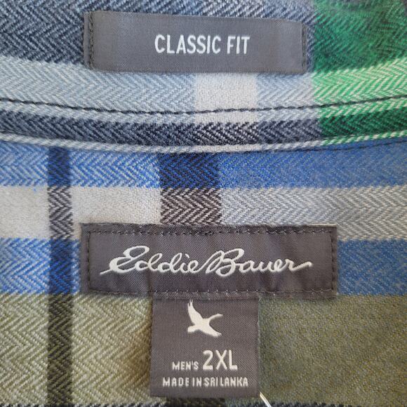 NWT Eddie Bauer Plaid Flannel Shirt Classic Fit Blue Multi Men Size XXL Casual - Picture 6 of 10